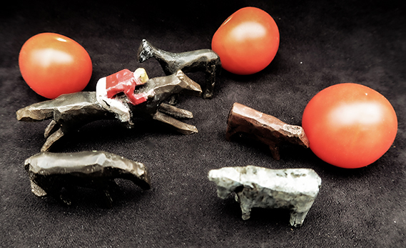 Bronze miniature Horseman-horse-cows-tomatoes